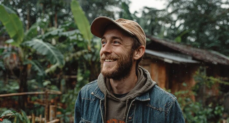April's collaborator among the green plants and trees of his bioregion