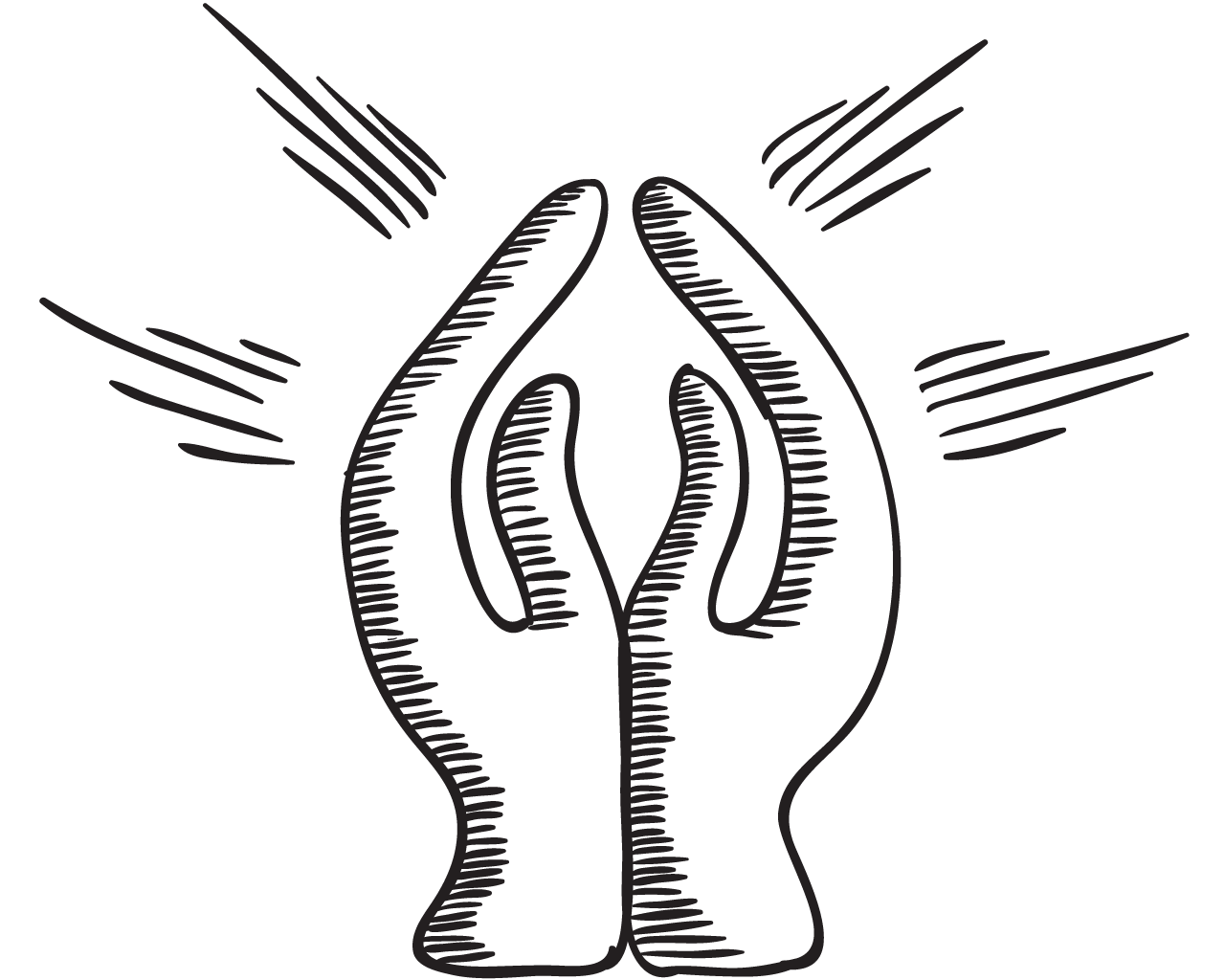 Illustration of two hands joined together, with lines radiating outward