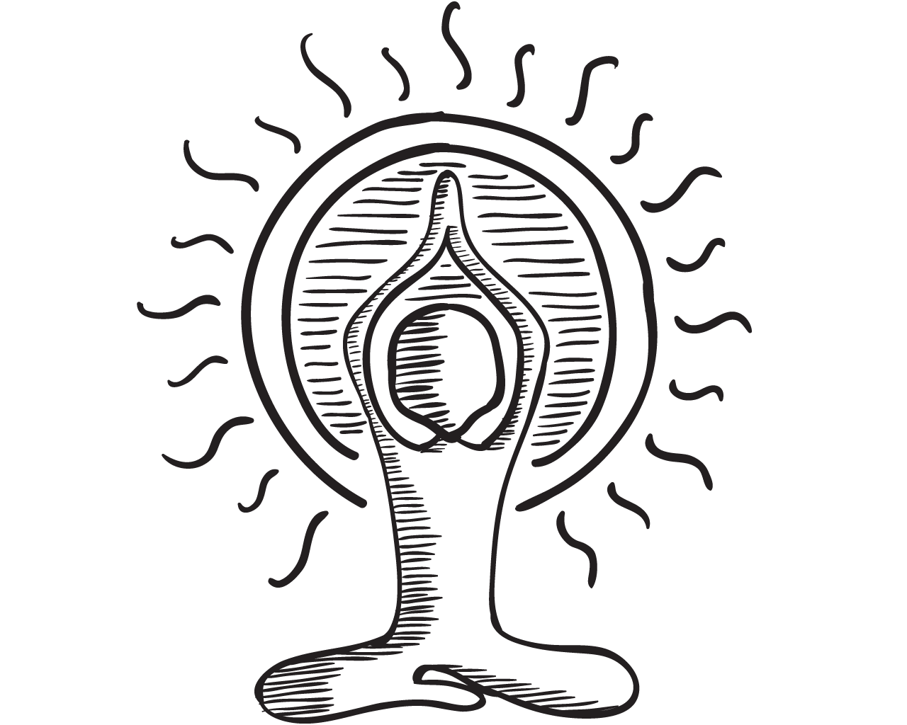 Illustration of a hand in a prayer position with a halo and radiating lines